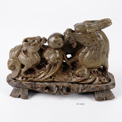 Chinese Carved Soapstone Dragon with Stand