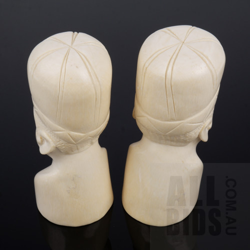 Two African Carved Ivory Busts Circa 1950