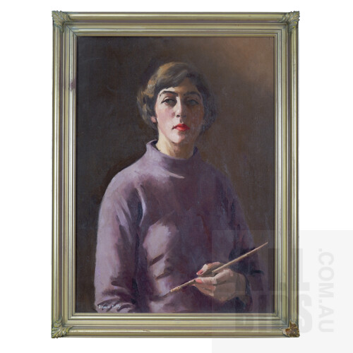 Frances Duffy, Self Portrait in Red, Oil on Canvas, 73cm H x 51 W