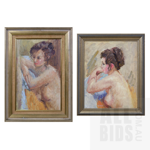 Frances Duffy, Two Nude Oil on Canvas Paintings, largest 50cm H x 40 W (2)