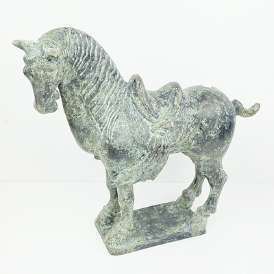 Bronze Patinated Moulded Ceramic Tang Style Horse, Modern