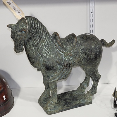 Bronze Patinated Moulded Ceramic Tang Style Horse, Modern