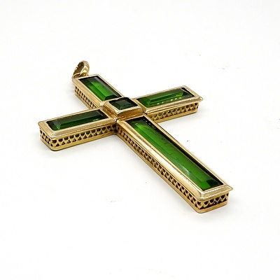 18ct Yellow Gold Cross with Green Paste