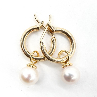 14ct Yellow Gold Hoop Earring with Detachable Cultured Pearl Drops