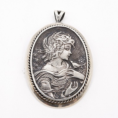 Antique European Sterling Silver Cameo Brooch Pendant
