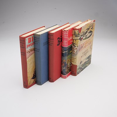 Quantity ofFive Biggles Hardcover Novels Including Two with Dust Jackets
