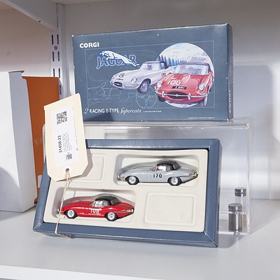 Corgi Jaguar 2 Racing E Type Supercats Limited Edition Diecast Models and a Perspex Model Display Box (14x7cm)
