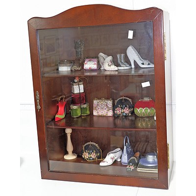 Wall Mount Curio Cabinet with Various Miniatures