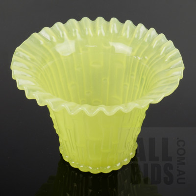 Art Deco Vaseline Uranium Glass Frilled Edge Vase