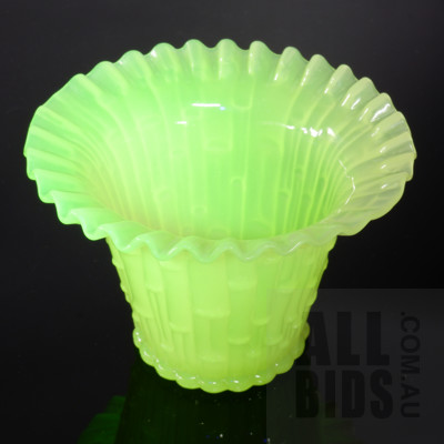 Art Deco Vaseline Uranium Glass Frilled Edge Vase