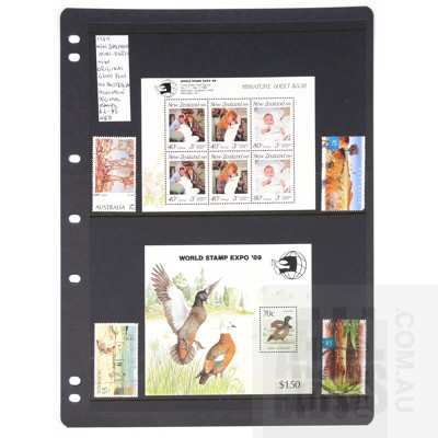 1989 New Zealand Mini Sheets and 4 Australian High Value Decimal Stamps