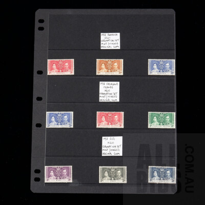 1937 Dominica, Falkland Islands and Fiji KGVI Coronation Stamp Set