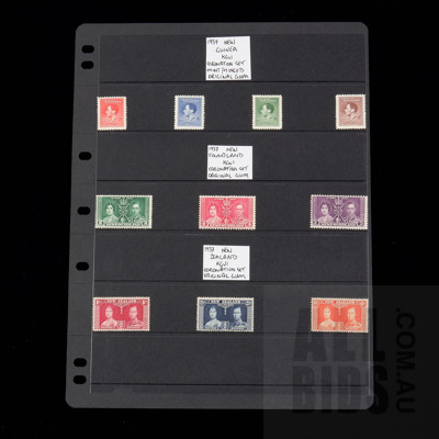 1937 New Guinea, New Found Land and New Zealand KGVI Coronation Stamp Set