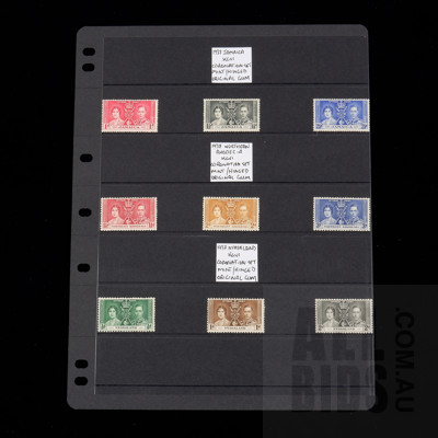 1937 Jamaica, Northern Rhodesia and Nyasaland KGVI Coronation Stamp Set