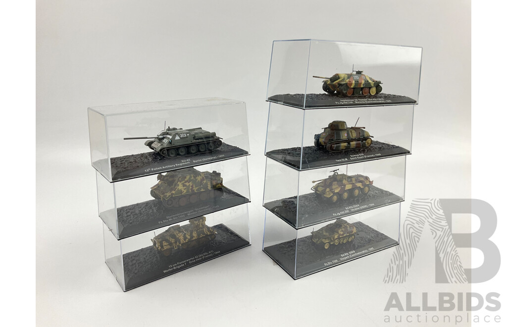 Assortment of Die Cast Model Tanks in Display Cases From Europe Years Spanning 1940-1945