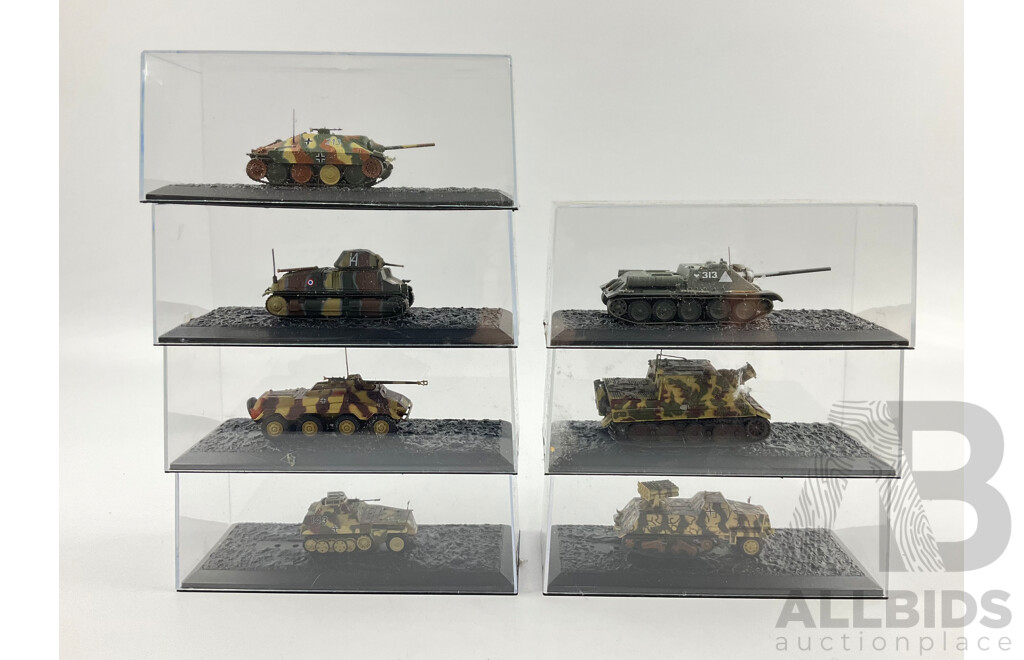 Assortment of Die Cast Model Tanks in Display Cases From Europe Years Spanning 1940-1945