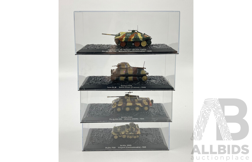 Assortment of Die Cast Model Tanks in Display Cases From Europe Years Spanning 1940-1945