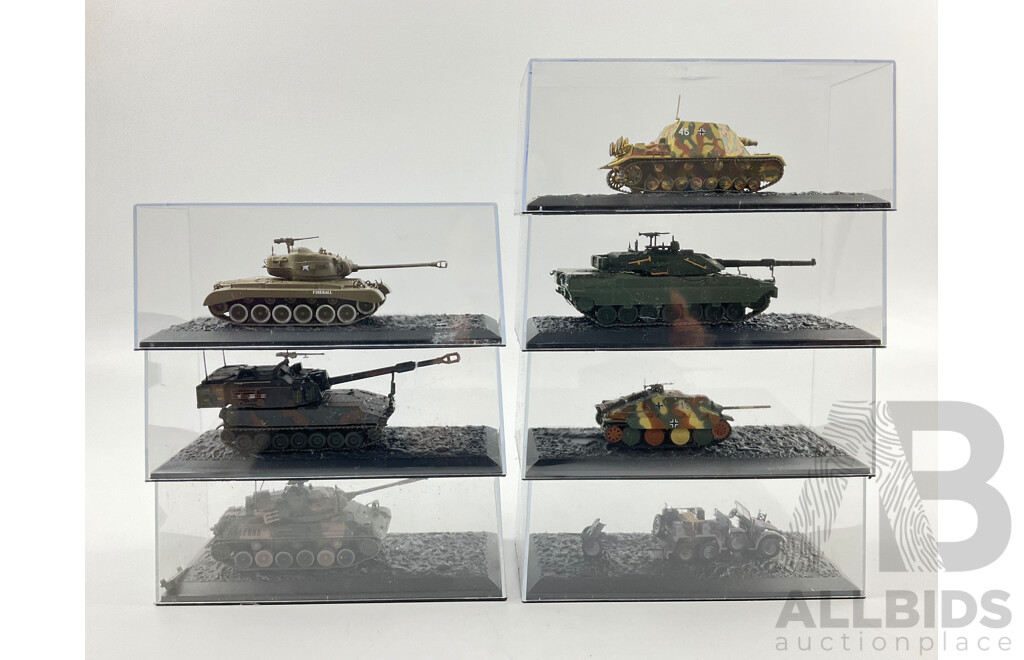 Assortment of Die Cast Model Tanks in Display Cases From Europe and Japan Years Spanning 1938-2002