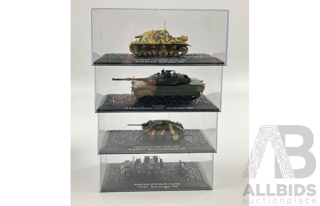 Assortment of Die Cast Model Tanks in Display Cases From Europe and Japan Years Spanning 1938-2002