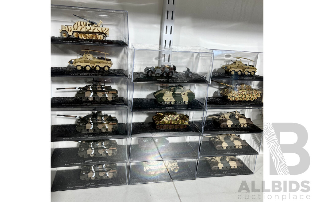 Collection of 16 DeAgostini Tanks Includes Multiple is-3m, AMX-30B, Single Grossdeutschland and M2  Bradley,two Panzerspahwagens and Others