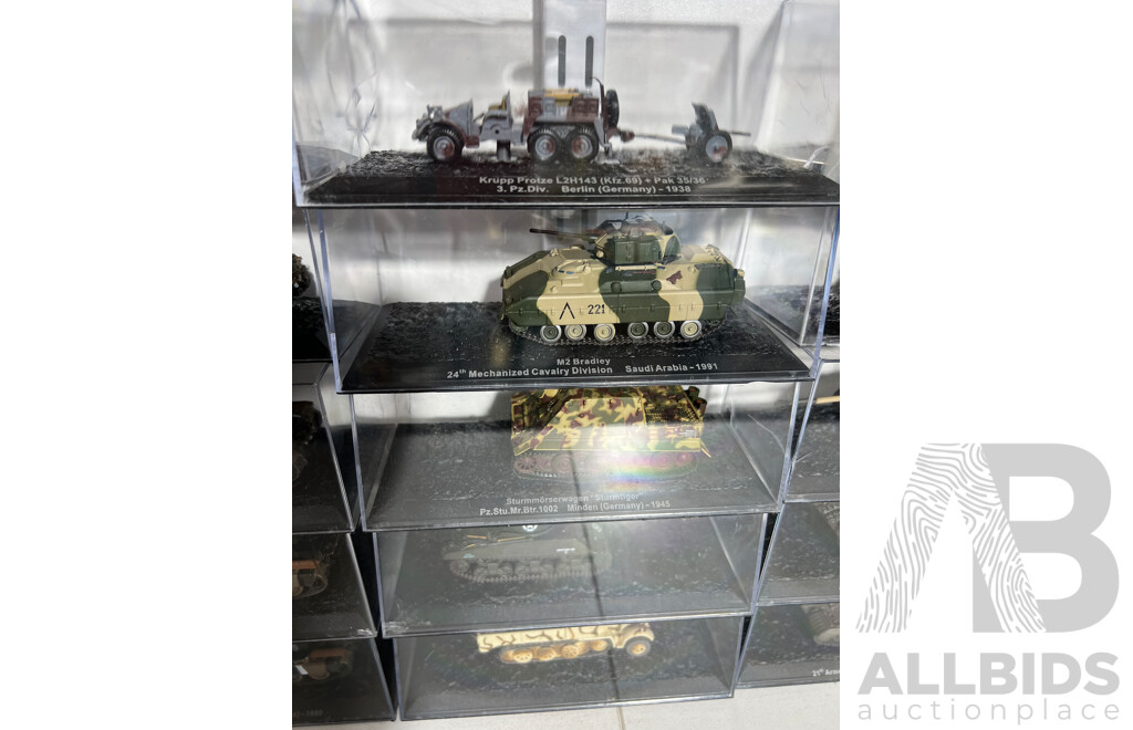 Collection of 16 DeAgostini Tanks Includes Multiple is-3m, AMX-30B, Single Grossdeutschland and M2  Bradley,two Panzerspahwagens and Others