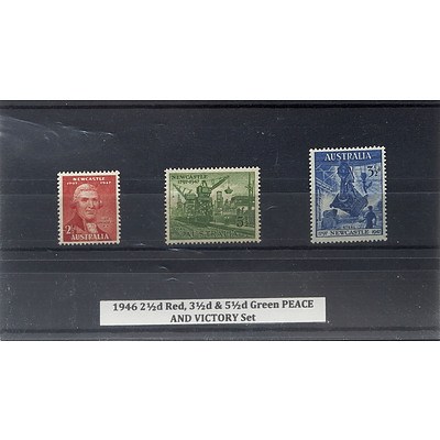 1946 2 1/2d Red, 3 1/2d & 5 1/2d Green PEACE AND VICTORY Stamp Set