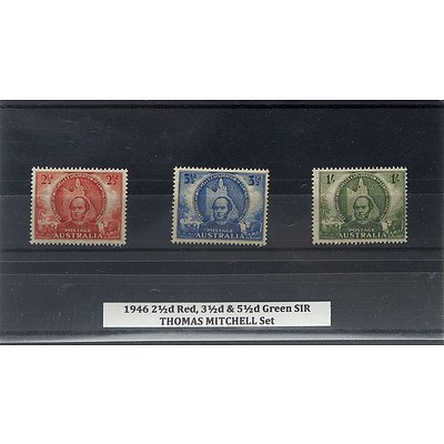 1946 2 1/2d Red, 3 1/2d & 5 1/2d Green SIR THOMAS MITCHELL Stamp Set