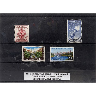 1956 4d Red, 7 1/2d Blue, 1/- Multi-colour & 2/- Multi-colour OLYMPIC GAMES COMMEMORATIVE ISSUE Stamp Set