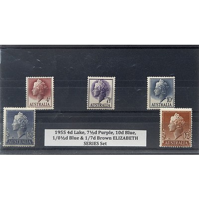 1955 4d Lake, 7 1/2d Purple, 10d Blue, 1/0 1/2d Blue & 1/7d Brown ELIZABETH SERIES Stamp Set