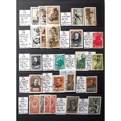 Sheet of USSR Stamps, Including 1952 18th Death Anniversary of Vladamir Lemin, 150th Birth Anniversary of Victor Hugo and More