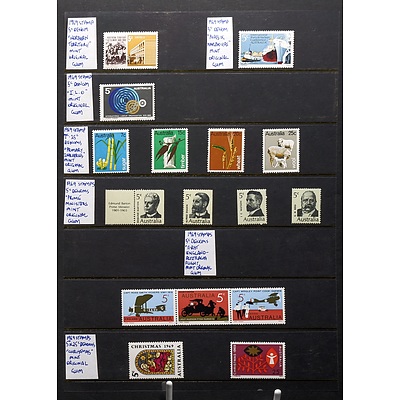 Sheet of 1969 Australian Stamps, Including 5c First England - Australia Flight, 7-25c Primary Industries, 5c Ports and Harbours and More, Mint and Original Gum