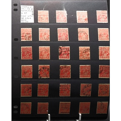 Collection of 1922-1924 Australian 2d Red Single W.M.K Stamps, Used