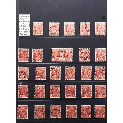Collection of 18/12/1931 Australian KGV 2d Red C of A W.M.K, Used