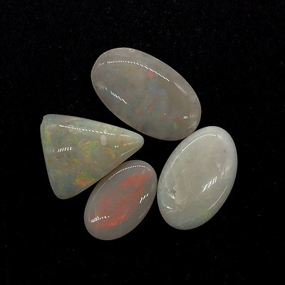 Three Pair of Solid White Opal with Good Play of Colour