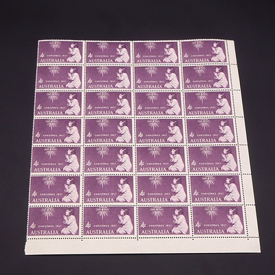 1957 Australian Christmas Stamps 4d Denomination cnr Block of 28 Stamps