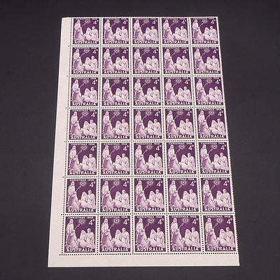 1958 Australian Christmas 4d Denomination Bottom cnr Block of 30 Stamps
