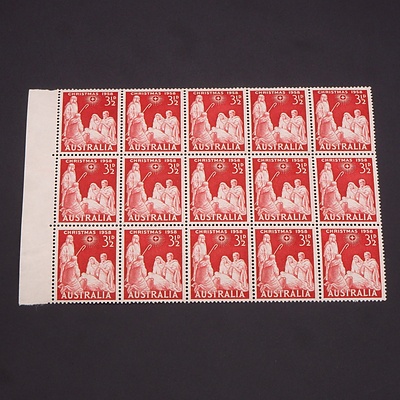 1958 Australian Christmas 3 1/2dd Denomination Block of 15 Stamps