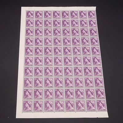 1953 Australian Queen Elizabeth II 1d  Denomination Block of 80 Stamps