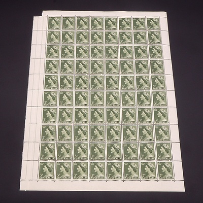 1953 Australian Queen Elizabeth II 3d Denomination Block of 80 Stamps