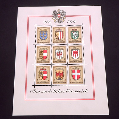 1976 Austrian 1000th Anniversary of Austria 976-1976 Mini Sheet of 9 Stamps