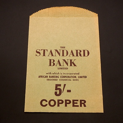 1963 The Standard Bank Africa 5/- Copper Collection Bag
