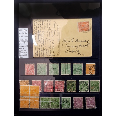 1913 - 1930 Australian King George V 1d Stamps and Rome Post Card with King George V stamp