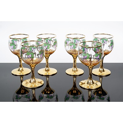 Set of Six Vintage Gilded Goblets with Grape Vine Decoration
