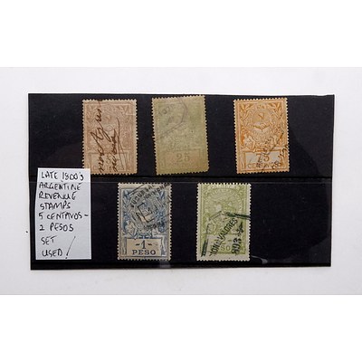 Late 1800's Argentine Revinue Stamps 5 Centavos - 2 Pesos set