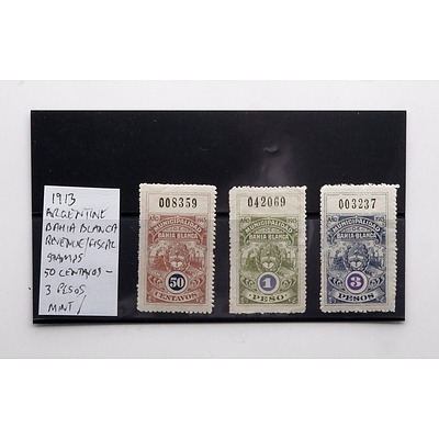 1913 Argentine Bahia Blanca Revenue Stamps 50 Centavos - 3 Pesos