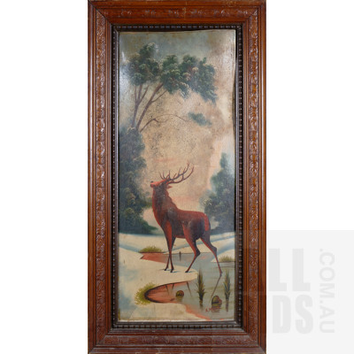 A Framed Oil Painting of a Stag, 85 x 34 cm