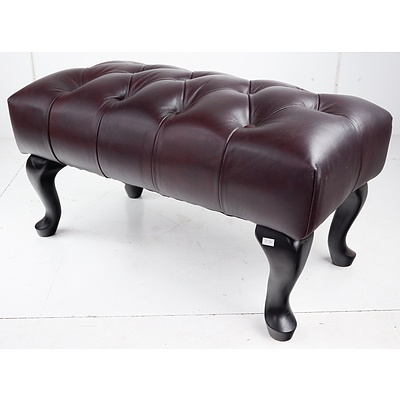 Chesterfield Footstool with Deep Buttoned Burgundy Leather Upholstery