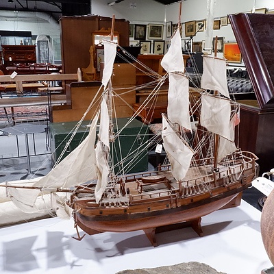 Modern Handicrafts Hand Built HMS Endeavour Wooden Model Sailing Ship in Exotic Woods