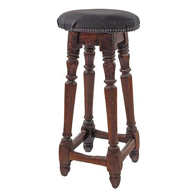 Rare Australian Colonial Cedar Stool with Later Leather Upholstery