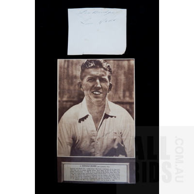Don Budge Autographed Newspaper Clipping with Additional Autograph, World No 1 Tennis Player